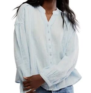 We The Free Daybreak Ruffle Sky Blue Textured Shirt Size XL